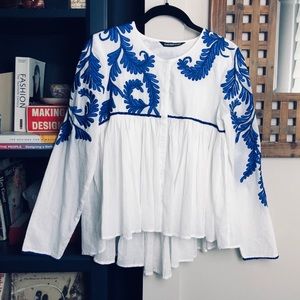 ANTHRO KAS New York embroidered cotton shirred